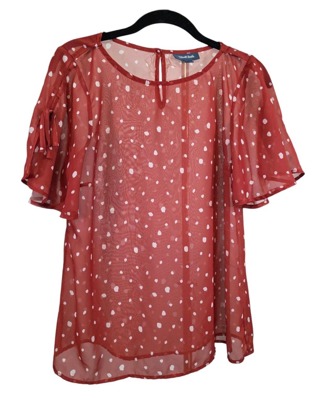 ModCloth Top Womans Medium Orange Specked Sheer Short Sleeve Blouse Read